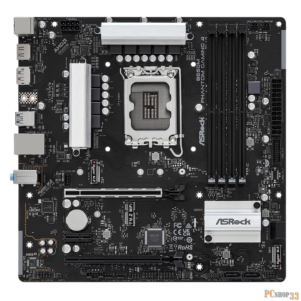 Материнская плата Asrock B660M PHANTOM GAMING 4 Soc-1700 Intel B660 4xDDR4 mATX AC`97 8ch(7.1) GbLAN RAID+HDMI+DP