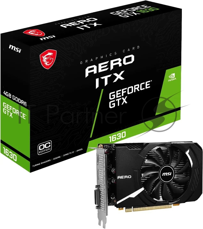 Видеокарта MSI PCI-E GTX 1630 AERO ITX 4G OC NVIDIA GeForce GTX 1630 4096Mb 128 GDDR6 1815/12000 DVIx1 HDMIx1 DPx1 HDCP Ret
