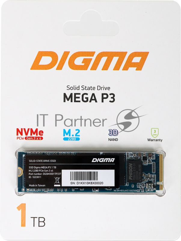 Накопитель SSD Digma PCI-E x4 1Tb DGSM3001TP33T Mega P3 M.2 2280