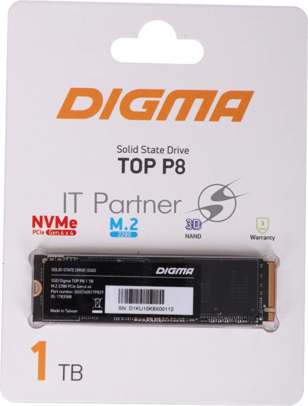 Накопитель SSD Digma PCI-E 4.0 x4 1Tb DGST4001TP83T Top P8 M.2 2280