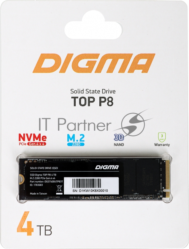 Накопитель SSD Digma PCI-E 4.0 x4 4Tb DGST4004TP83T Top P8 M.2 2280