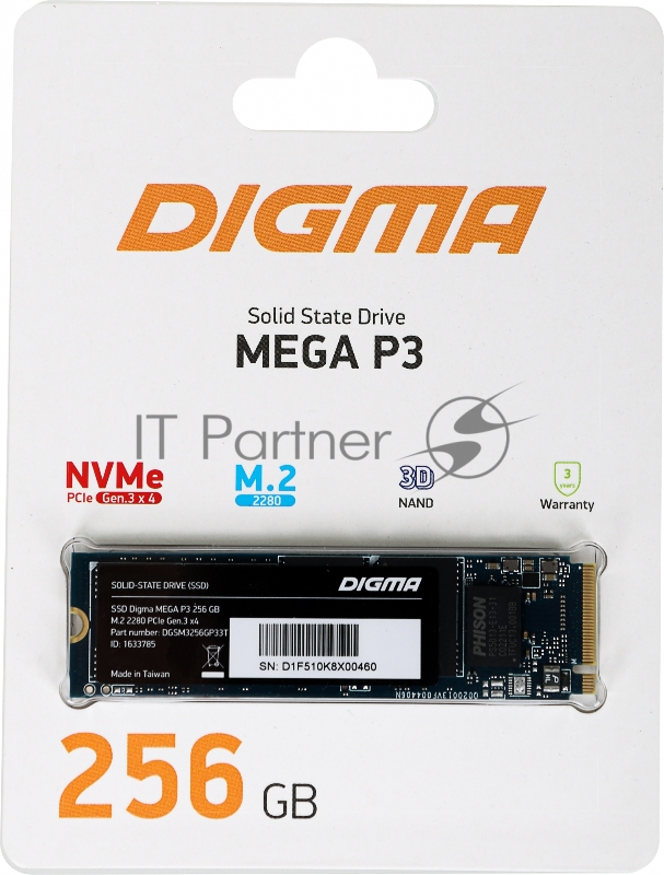 Накопитель SSD Digma PCI-E x4 256Gb DGSM3256GP33T Mega P3 M.2 2280