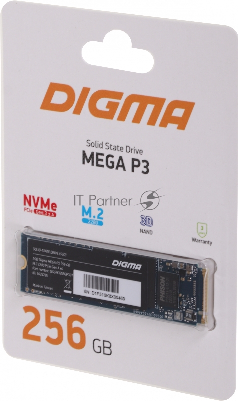 Накопитель SSD Digma PCI-E x4 256Gb DGSM3256GP33T Mega P3 M.2 2280