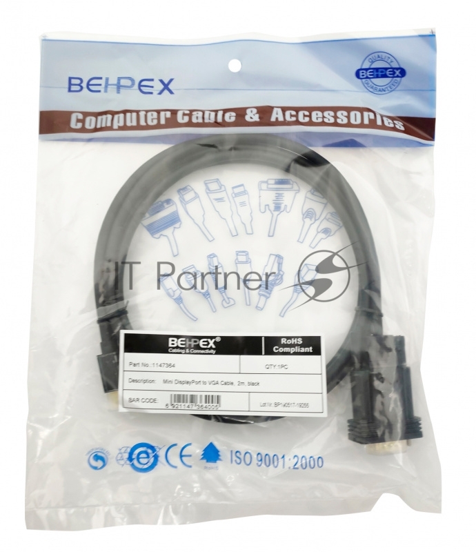 Кабель 1.1v miniDisplayPort (m) VGA (m) 2м черный