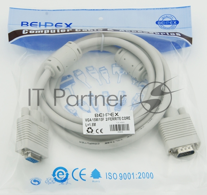 Кабель-удлинитель VGA VGA HD15 (m)/VGA HD15 (f) 1.8м феррит.кольца экран.