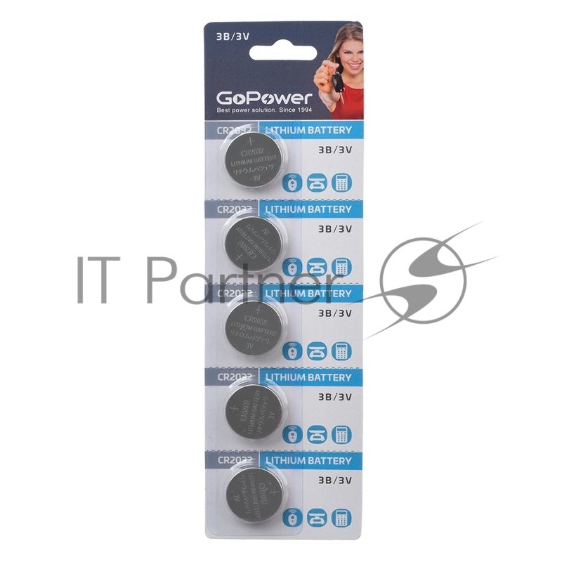 Батарейка GoPower CR2032 BL5 Lithium 3V (5/100/2000) блистер (5 шт.)