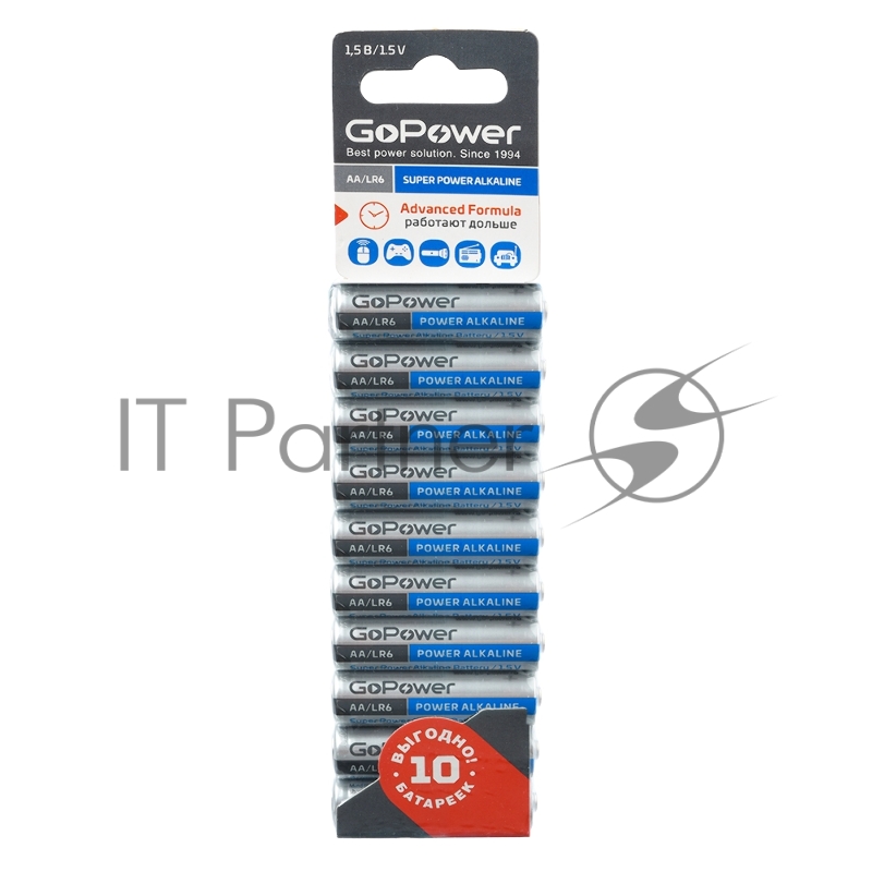 Батарейка GoPower LR6 AA BL10 Alkaline 1.5V (10/60/360) блистер (10 шт.)