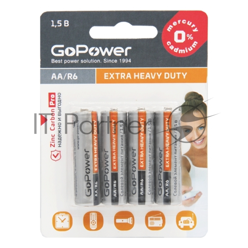 Батарейка GoPower R03 AAA BL4 Heavy Duty 1.5V (4/48/576) блистер (4 шт.)