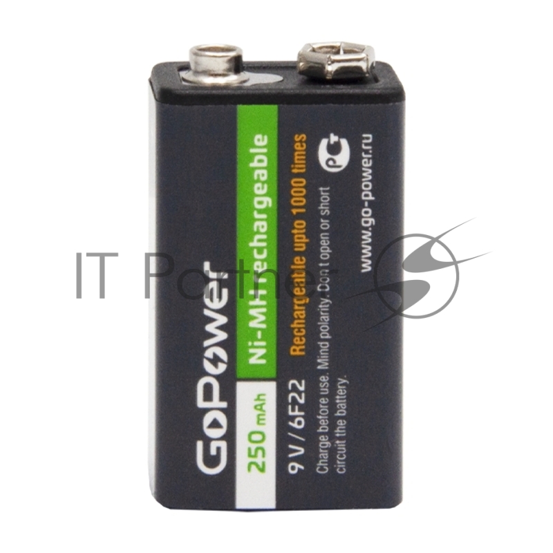 Аккумулятор бытовой GoPower Крона 6F22 BL1 NI-MH 9V 250mAh (1/25/100)