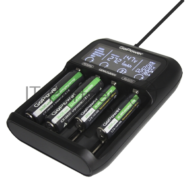 З/У для аккумуляторов GoPower Genius2000 Ni-MH/Ni-Cd/Li-ion/IMR/LiFePO4 4 слота (1/40)