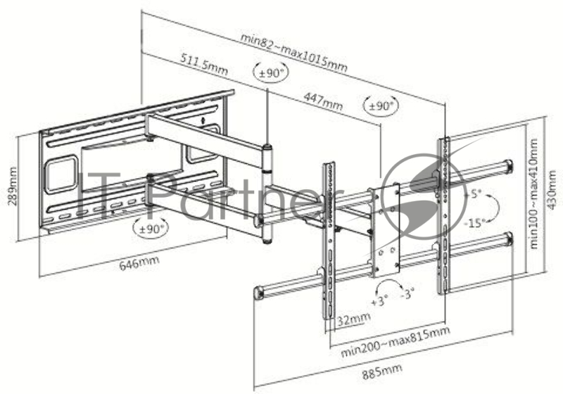 Кронштейн для телевизора Ultramounts UM 915 черный 37-75 макс.50кг настенный поворот и наклон