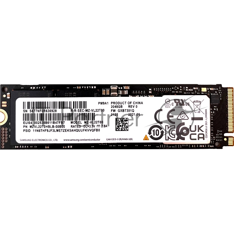 Накопитель SSD Samsung 2Tb PM9A1 PCI-E 4.0 NVMe M.2 2280 OEM (MZVL22T0HBLB-00B00)