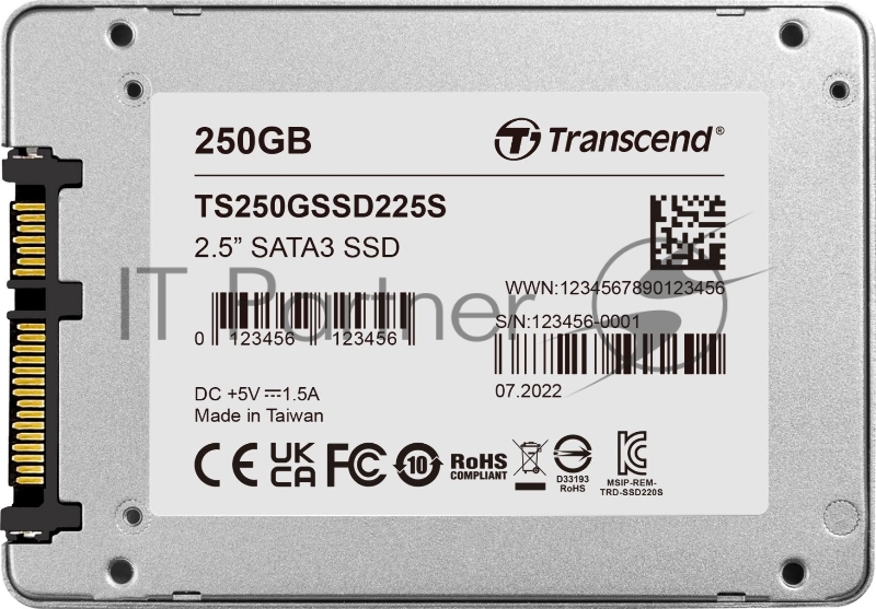 Накопитель SSD 2.5 Transcend 500Gb SSD225S <TS500GSSD225S> (SATA3, up to 530/480Mbs, 3D NAND, 180TBW, 7mm)
