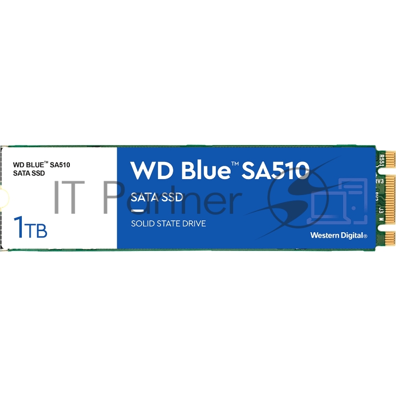 Накопитель WD SSD Blue SA510, 1.0TB, M.2(22x80mm), SATA3, R/W 560/530MB/s, IOPs 95 000/84 000, TBW 400, DWPD 0.2 (12 мес.)