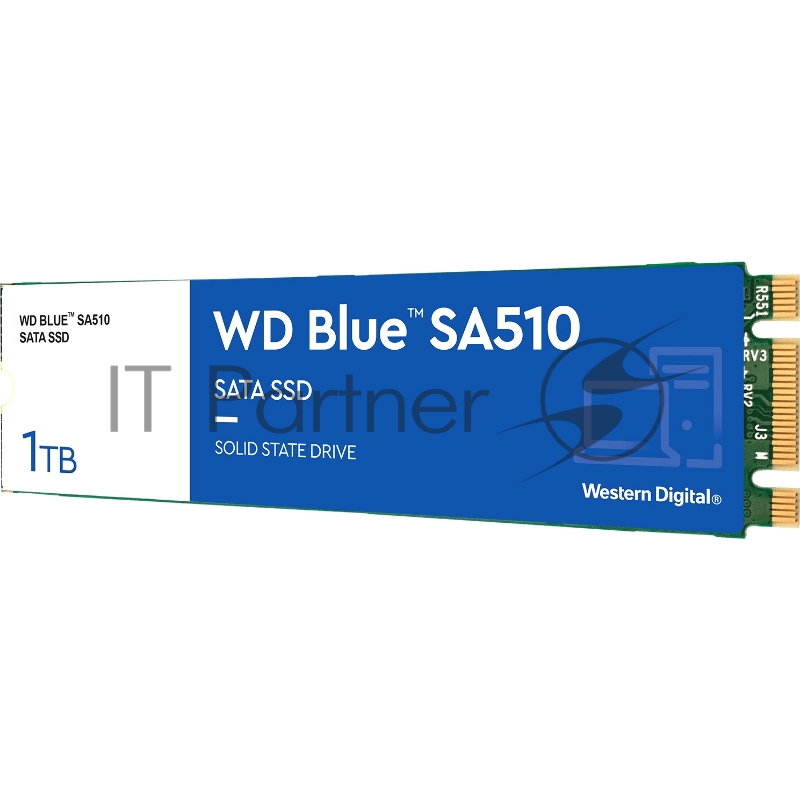 Накопитель WD SSD Blue SA510, 1.0TB, M.2(22x80mm), SATA3, R/W 560/530MB/s, IOPs 95 000/84 000, TBW 400, DWPD 0.2 (12 мес.)
