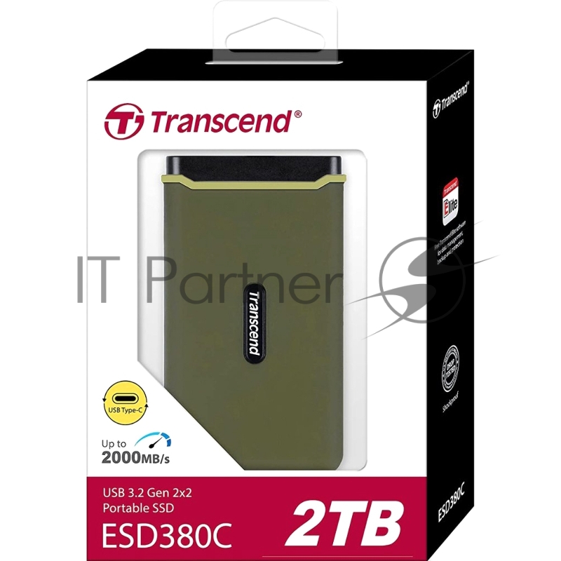 Накопитель Transcend Portable SSD ESD380C, 2000GB, Type-C, USB 3.2 Gen2, R/W 2000/2000MB/s, 97x54x13mm, два кабеля в комплекте (3 года)