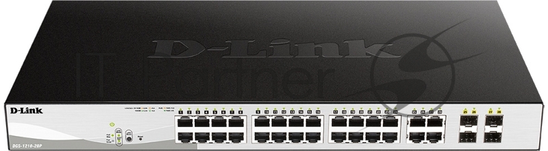 Коммутатор D-Link DGS-1210-28P/F3A, PROJ L2 Smart Switch with 24 10/100/1000Base-T ports and 4 1000Base-T/SFP combo-ports (24 PoE ports 802.3af/802.3at (30 W), PoE Budget 193 W).8K Mac address, 802.3x Flow Con