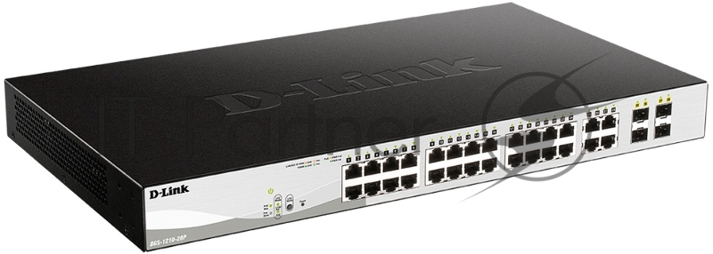 Коммутатор D-Link DGS-1210-28P/F3A, PROJ L2 Smart Switch with 24 10/100/1000Base-T ports and 4 1000Base-T/SFP combo-ports (24 PoE ports 802.3af/802.3at (30 W), PoE Budget 193 W).8K Mac address, 802.3x Flow Con