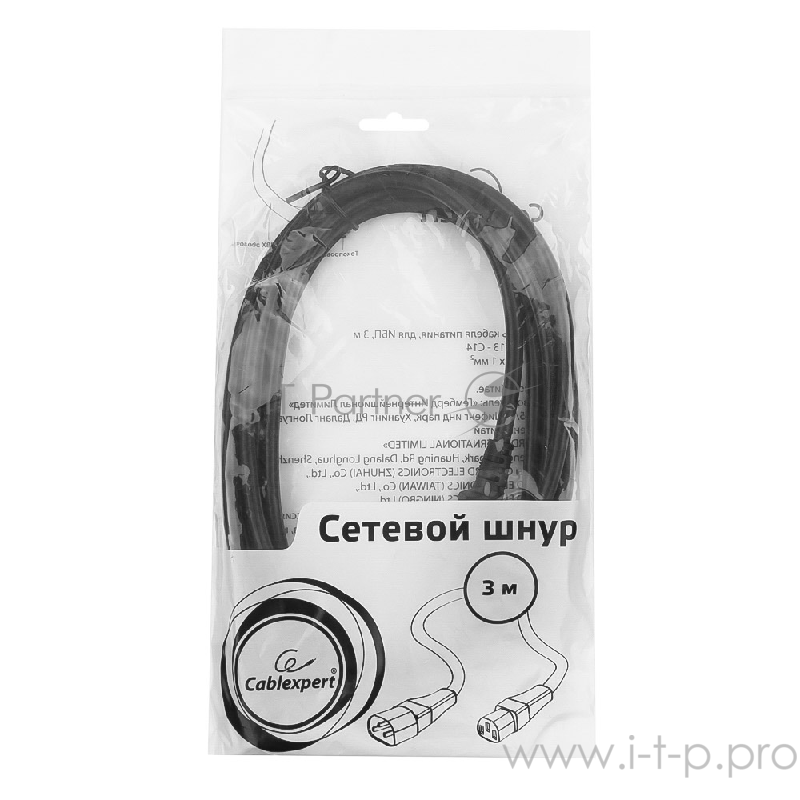 Кабель Cablexpert Кабель питания сист.блок-монитор 3м, C13-C14, 3х1кв.мм., черный, с зазем. (PC-189-1-3M)