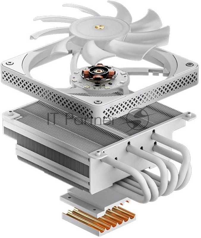 Кулер JONSBO HX6200D White низкопрофильный 63mm LGA1700/1200/115X/AM4 (18шт/кор, TDP 180W, PWM, 120mm Black Fan, 6 тепловых трубок, медная база, белый, 4-pin) Retail