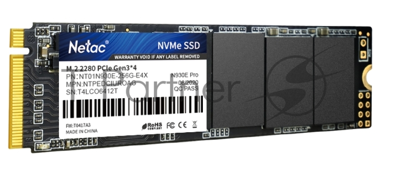 Накопитель SSD M.2 Netac 256Gb N930E Pro Series <NT01N930E-256G-E4X> Retail (PCI-E 3.1 x4, up to 2040/1270MBs, 3D TLC/QLC, NVMe 1.3, 22х80mm)