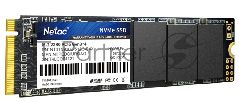 SSD накопитель M.2 Netac 512Gb N930E Pro Series <NT01N930E-512G-E4X> Retail (PCI-E 3.1 x4, up to 2080/1700MBs, 3D TLC/QLC, NVMe 1.3, 22х80mm)