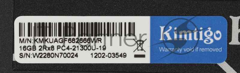 Память DDR4 16Gb 2666MHz Kimtigo KMKUAGF682666WR RTL PC4-21300 CL19 DIMM 288-pin 1.2В single rank