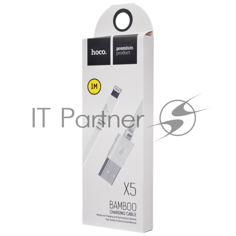 Кабель USB 2.0 hoco X5 бамбук, AM/Lightning M, белый, 1м