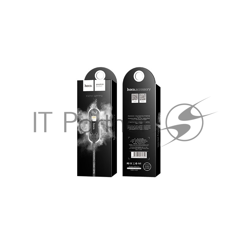 Кабель USB 2.0 hoco X14, AM/Lightning M, черный, 1м