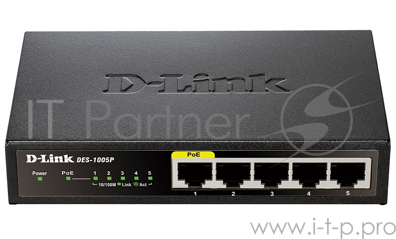 Сетевое оборудование D-Link DGS-1005P/A1A Неуправляемый коммутатор с 5 портами 10/100/1000Base-T, функцией энергосбережения и поддержкой QoS (4 порта с поддержкой PoE 802.3af/802.3at (30 Вт), PoE-бюджет 60 Вт)