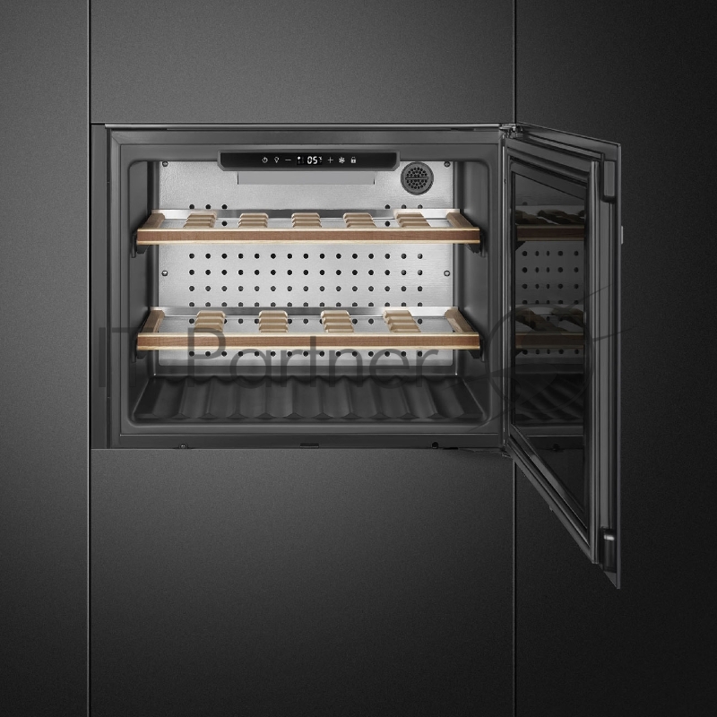 Винные шкафы SMEG/ Linea, Холодильный шкаф для вина встраиваемый, 60 см, высота 45 см, петли справа, серебристое стекло