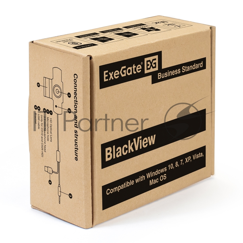 Веб-камера ExeGate EX287387RUS BlackView C615 FullHD (матрица 1/3 2 Мп, 1920х1080, 1080P, 30fps, 4-линзовый объектив, шторка, USB, фиксированный фокус, микрофон с шумоподавлением, универсальное крепление, отверстие под штатив, кабель 1,5 м, Win Vista