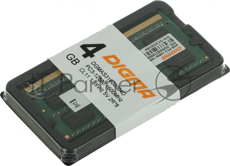 Память DDR3 4Gb 1600MHz Digma DGMAS31600004D RTL PC3-12800 CL11 SO-DIMM 204-pin 1.5В dual rank