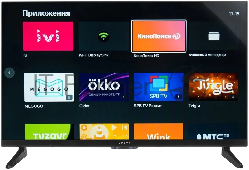 Телевизор LED32 VEKTA LD-32SR5212BS HD, Т2, S2, CI+, 2X10ВТ, Android 9.0 Yandex, (1Gb+8GB), LAN RJ-45, телетекст 1000 стр., USBX2, VESA100X100