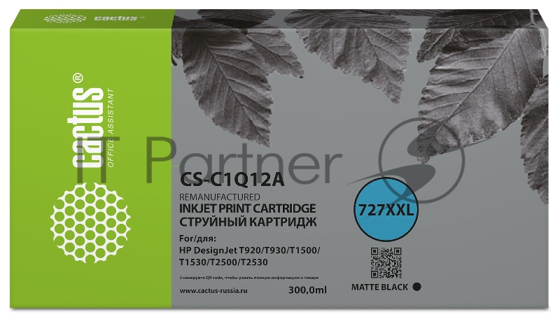 Картридж струйный Cactus CS-C1Q12A №727 черный (300мл) для HP Designjet T920/T930/T1500/T1530