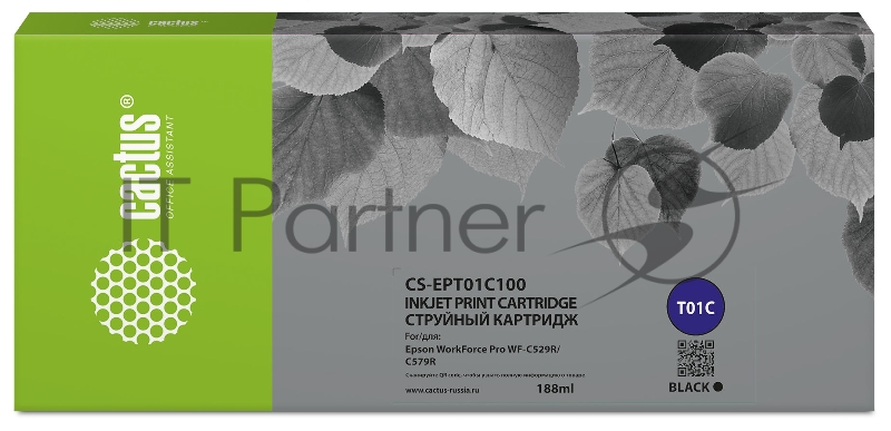 Картридж струйный Cactus CS-EPT01C100 T01C1 черный (188мл) для Epson WorkForce Pro WF-C529RDTW/WF-C579RD2TWF/WF-C Pro
