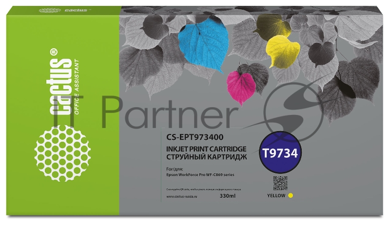 Картридж струйный Cactus CS-EPT973400 T9734 желтый (330мл) для Epson WorkForce WF-C869RD3TWFC/WF-C869RDTWF