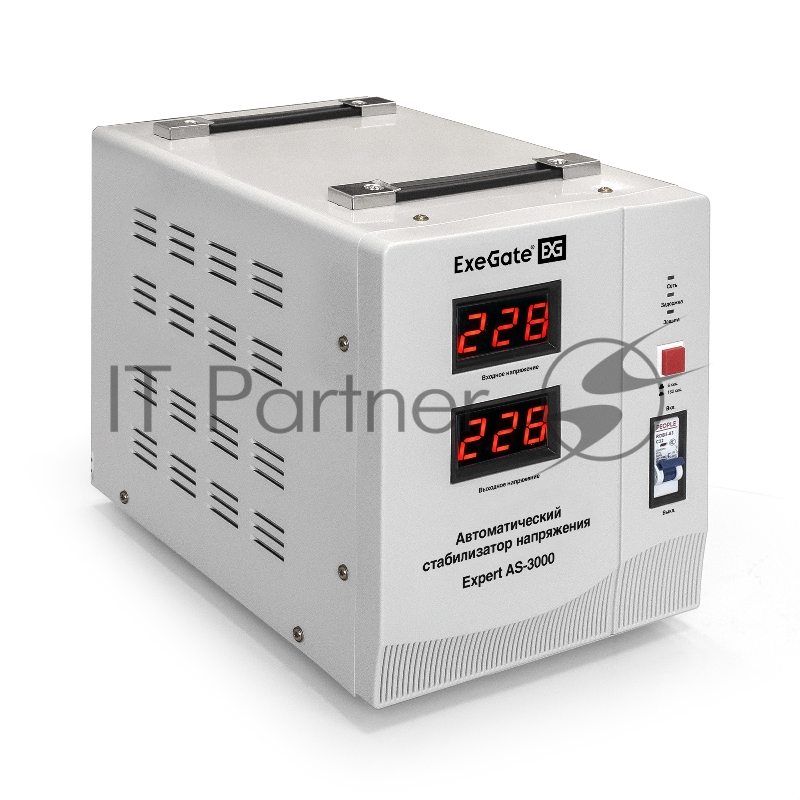 Стабилизатор напряжения ExeGate Expert AS-3000 (3000ВА, вход 140...260В, двойная цифр. индикация вход/вых. напряжения, выход 220В±8%, КПД 98%, 5 уровней защиты, метал. корпус, клем.колодка, RTL)