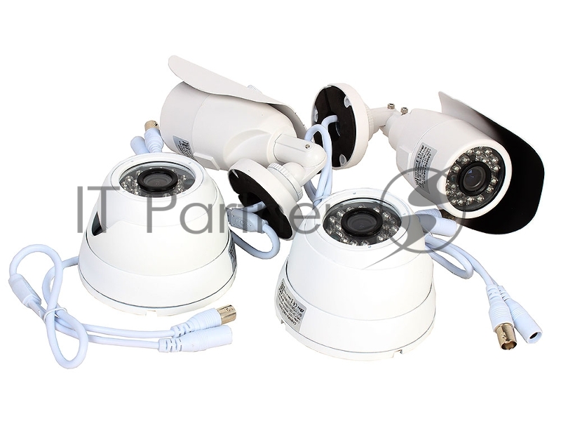 Комплект Видеонаблюдения GINZZU HK-442D 4-канальный 1080N гибридный 3 в 1 видеорегистратор / 2 ул +2 куп AHD камеры 2.0Mp (ИК подстветка до 20м, метал