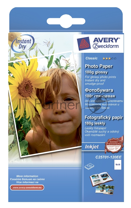 Фотобумага Avery Zweckform 25701-120ЕЕ 10x15/180г/м2/120л./белый глянцевое для струйной печати