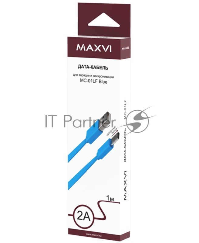 Кабель Maxvi MC-01LF blue USB-A - microUSB, 2A Описание: Плоский кабель, ток макс. нагрузки 2А, макс. напряжение 5V стандарт USB 2.0 длина разъема microUSB 10 мм, длина 1м, материал PVC, синий