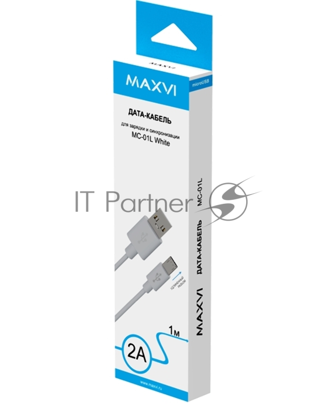 Кабель Maxvi MC-01L white USB-A - microUSB, 2A Описание: ток макс. нагрузки 2А, макс. напряжение 5V стандарт USB 2.0 длина разъема microUSB 8,9 мм, длина кабеля 1м, материал PVC, белый