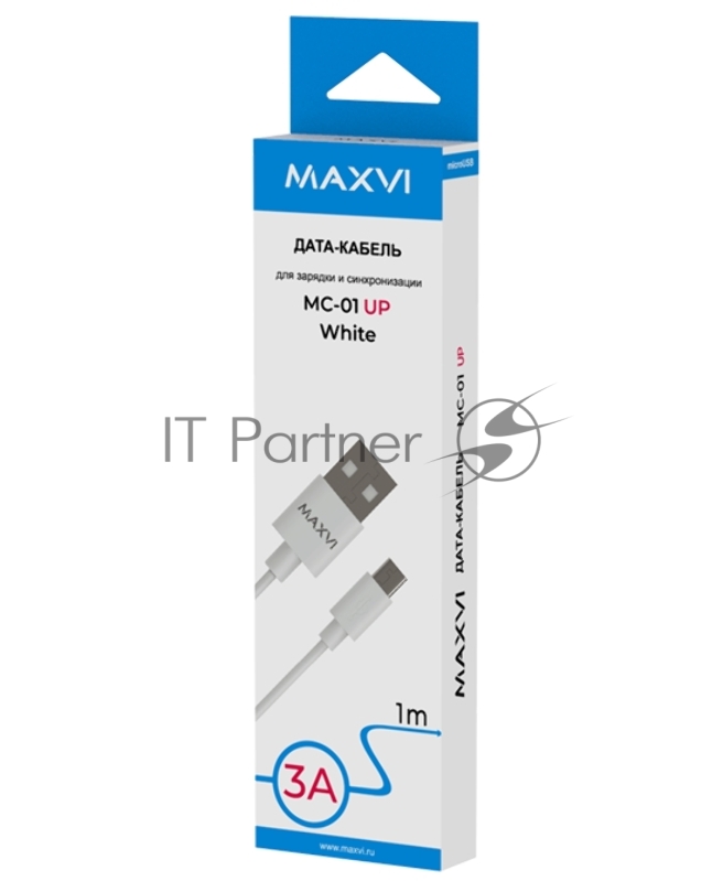 Кабель Maxvi MC-01 UP white USB-A - microUSB, 3A Описание: ток макс. нагрузки 3А, макс. напряжение 5V стандарт USB 2.0 длина 1м, материал PVC, белый