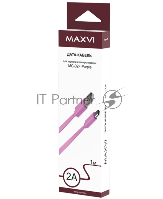 Кабель Maxvi MC-02F purple USB-A - Type-C, 2A Описание: Плоский кабель, ток макс. нагрузки 2А, макс. напряжение 5V стандарт USB 2.0 длина 1м, материал PVC, фиолетовый
