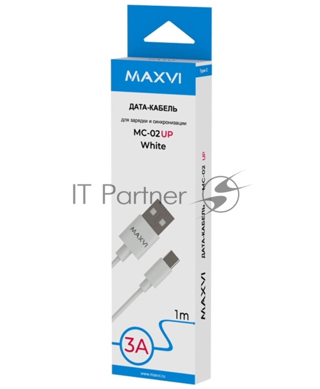 Кабель Maxvi MC-02 UP white USB-A - Type-C, 3A Описание: ток макс. нагрузки 3А, макс. напряжение 5V, длина кабеля 1м, материал PVC, белый