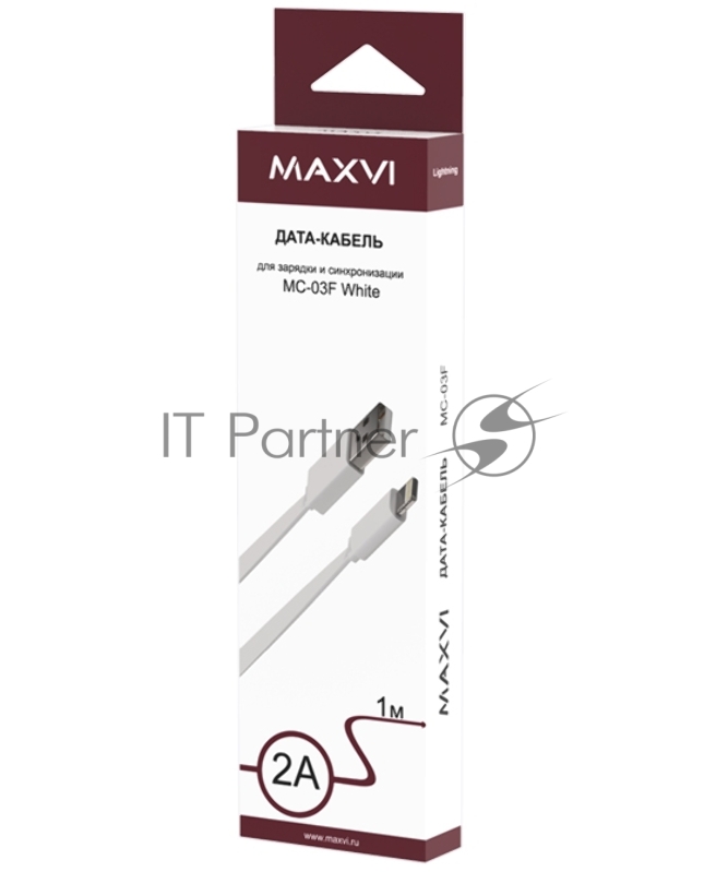 Кабель Maxvi MC-03F white USB-A - Lightning, 2A Описание: Плоский кабель, ток макс. нагрузки 2А, макс. напряжение 5V стандарт USB 2.0 длина 1м, материал PVC, белый