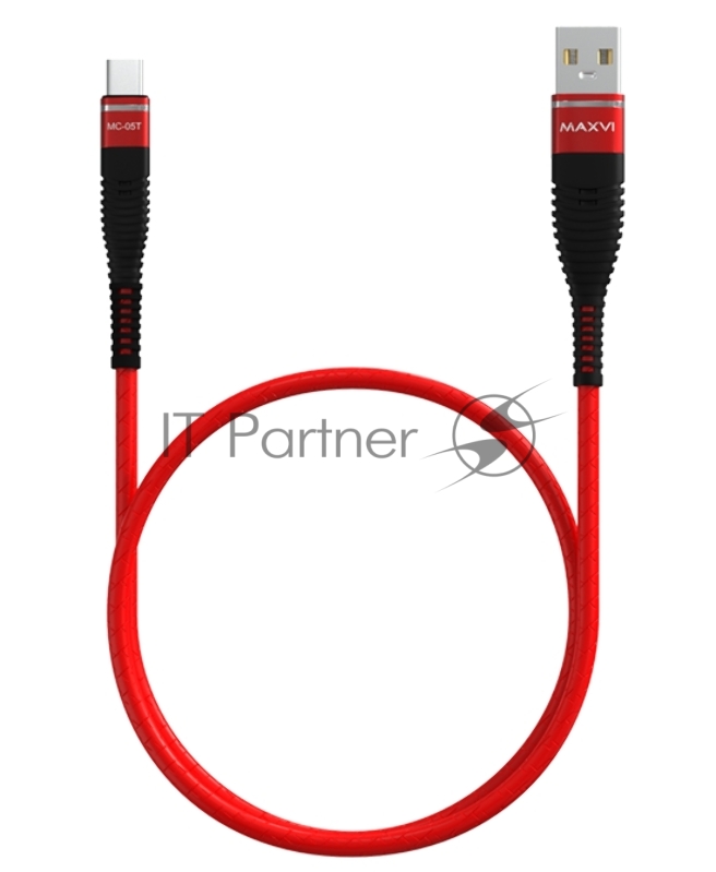 Кабель Maxvi MC-05T red USB-A - Type-C, 2A Описание: ток макс. нагрузки 2А, макс. напряжение 5V стандарт USB 2.0 длина 1м, оплетка TPU, металлические корпуса разъемов, цвет красный