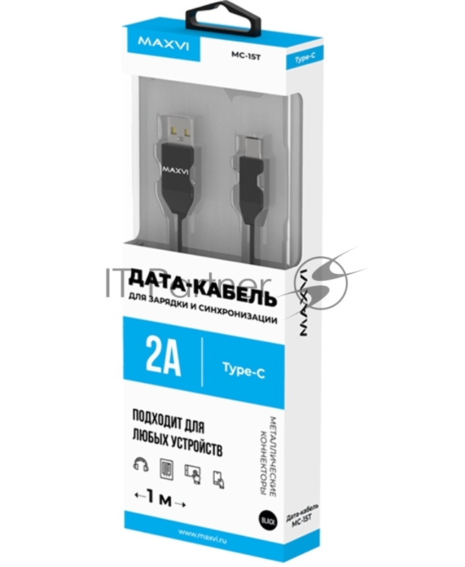 Кабель Maxvi MC-15T black, USB-A - Type-C, 2A Описание: ток макс. нагрузки 2А, макс. напряжение 5V стандарт USB 2.0 плоский кабель, длина 1м, оплетка TPE, металлические корпуса разъемов, цвет черный
