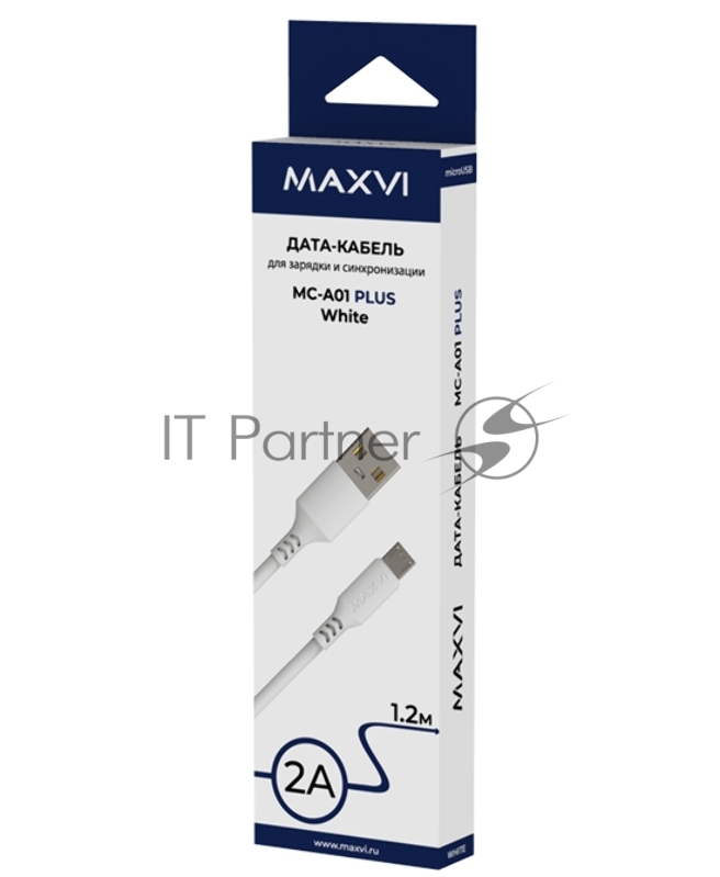 Кабель Maxvi MC-A01 plus white USB-A - microUSB, 2A Описание: ток макс. нагрузки 2А, макс. напряжение 5V стандарт USB 2.0 длина 1.2м, материал PVC, белый
