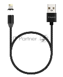 Кабель Maxvi MCm-01L black , USB-A - Lightning, 2A, магнитный разъем, LED Описание: ток макс. нагрузки 2А, макс. напряжение 5V стандарт USB 2.0 длина 1м, нейлоновая оплетка, съемный магнитный коннектор, LED подсветка, цвет: черный с серыми вставками